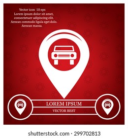 Map pointer with car icon. Vector illustration
