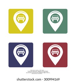 Map pointer with car icon. Vector illustration