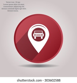 Map pointer with car icon. Vector illustration