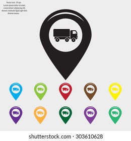 Map pointer with car icon. Vector illustration