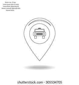 Map pointer with car icon. Vector illustration
