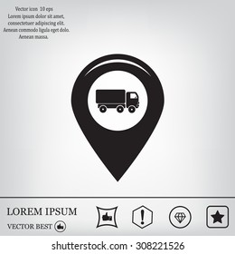 Map pointer with car icon. Vector illustration