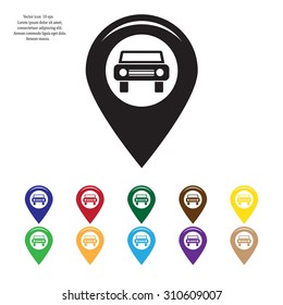 Map pointer with car icon. Vector illustration