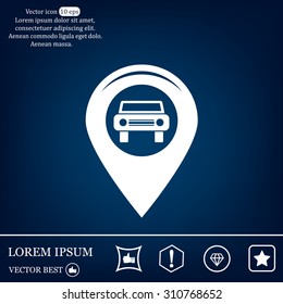 Map pointer with car icon. Vector illustration