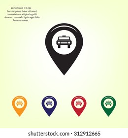 Map pointer with car icon. Vector illustration