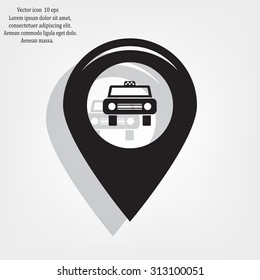 Map pointer with car icon. Vector illustration