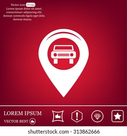 Map pointer with car icon. Vector illustration