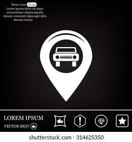 Map pointer with car icon. Vector illustration