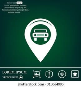 Map pointer with car icon. Vector illustration