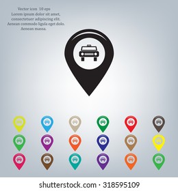 Map pointer with car icon. Vector illustration
