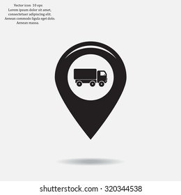 Map pointer with car icon. Vector illustration