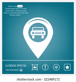 Map pointer with car icon. Vector illustration