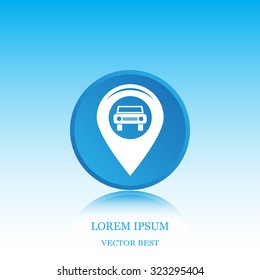 Map pointer with car icon. Vector illustration