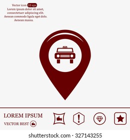 Map pointer with car icon. Vector illustration