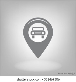 Map pointer with car icon. Vector illustration