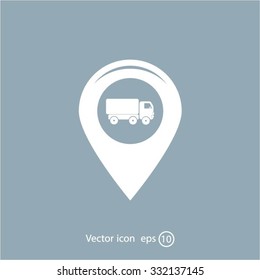 Map pointer with car icon. Vector illustration