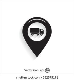 Map pointer with car icon. Vector illustration