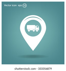 Map pointer with car icon. Vector illustration