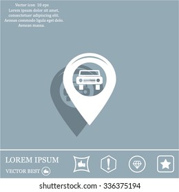 Map pointer with car icon. Vector illustration