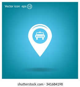Map pointer with car icon. Vector illustration