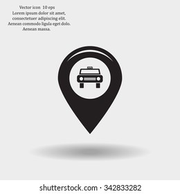 Map pointer with car icon. Vector illustration