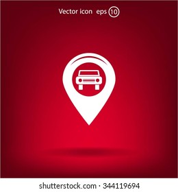 Map pointer with car icon. Vector illustration