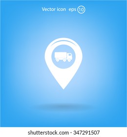 Map pointer with car icon. Vector illustration