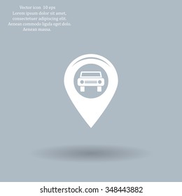 Map pointer with car icon. Vector illustration