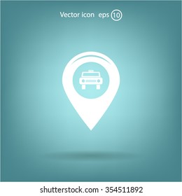 Map pointer with car icon. Vector illustration