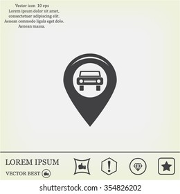 Map pointer with car icon. Vector illustration