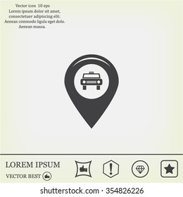 Map pointer with car icon. Vector illustration