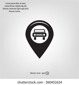 Map pointer with car icon. Vector illustration