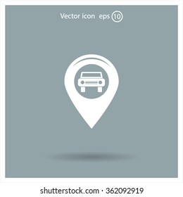 Map pointer with car icon. Vector illustration