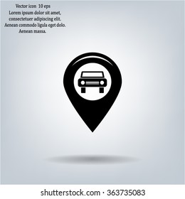 Map pointer with car icon. Vector illustration