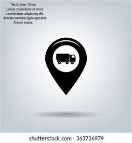 Map pointer with car icon. Vector illustration