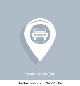 Map pointer with car icon. Vector illustration