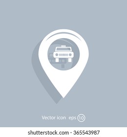 Map pointer with car icon. Vector illustration