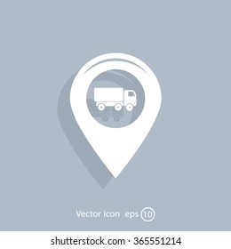 Map pointer with car icon. Vector illustration
