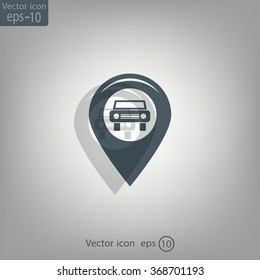 Map pointer with car icon. Vector illustration
