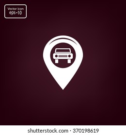 Map pointer with car icon. Vector illustration