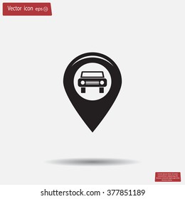 Map pointer with car icon. Vector illustration