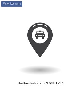 Map pointer with car icon. Vector illustration