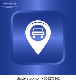 Map pointer with car icon. Vector illustration