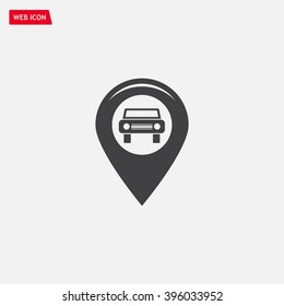 Map pointer with car icon. Vector illustration