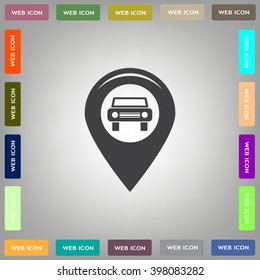 Map pointer with car icon. Vector illustration