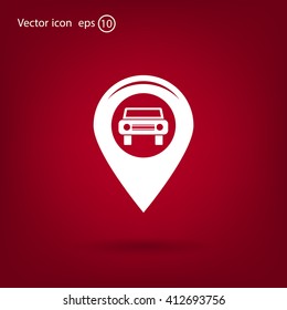 Map pointer with car icon. Vector illustration