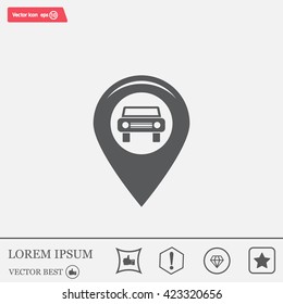 Map pointer with car icon. Vector illustration