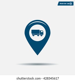 Map pointer with car icon. Vector illustration