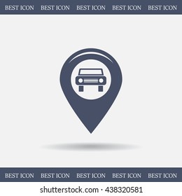 Map pointer with car icon. Vector illustration