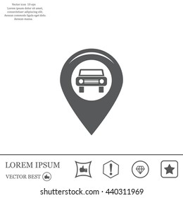Map pointer with car icon. Vector illustration